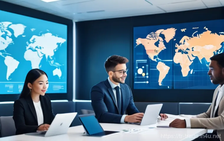 국제 무역 프로세스 이해 - **Global Market Insight Team:** A diverse team of business professionals (men and women of various e...