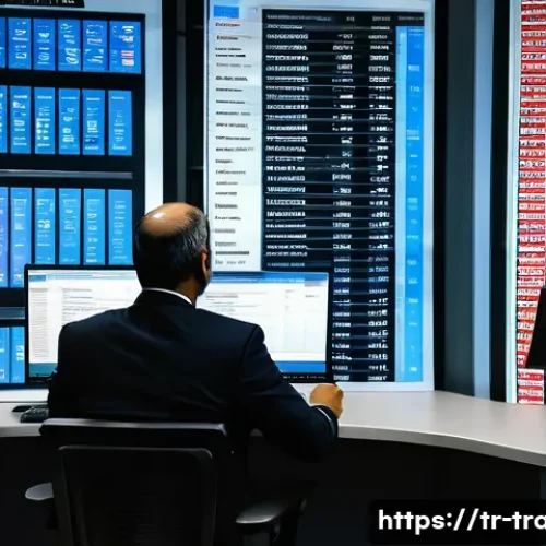 무역 실무에서 자주 발생하는 문제 - A detailed scene inside a modern Turkish customs office showing a professional customs officer caref...