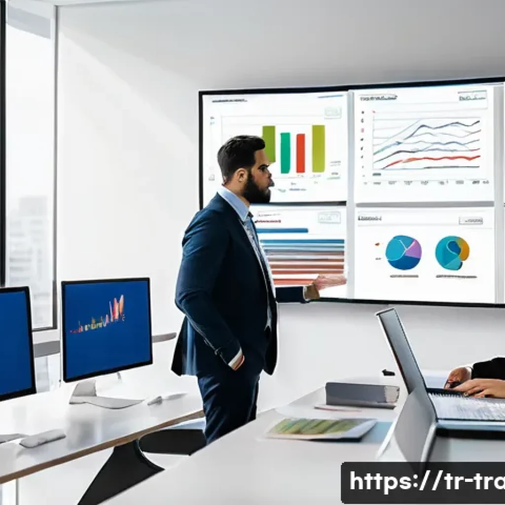 무역 실무에서의 보고서 작성법 - A detailed professional office scene showing a diverse team of business analysts collaborating on in...
