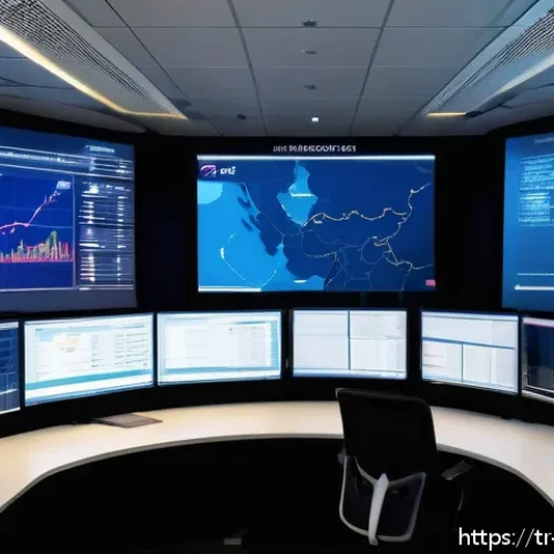 Home 33 무역 실무를 위한 ERP 시스템 - A modern logistics control room in Istanbul with large digital screens showing real-time supply chai...
