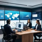 Home 18 무역업계 실습 프로그램 리뷰 - A modern international trade office scene showcasing a diverse team of professionals collaborating a...