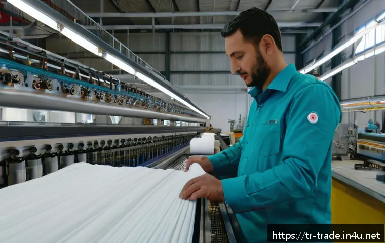 무역업계 성공 사례 분석 - A modern Turkish textile factory interior showcasing sustainable production methods, with workers ha...